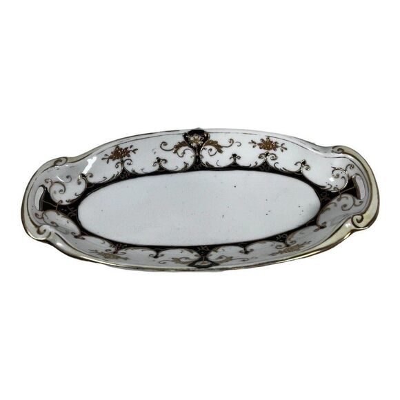 Antique Hand Painted Nippon Oval Gold Gilt Dresser Tray Handles Victorian Server - Picture 1 of 4
